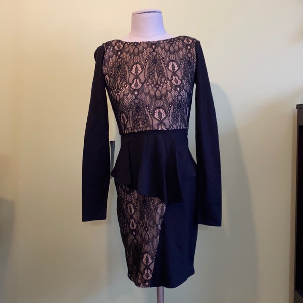 bebe Black Lace Overlay Dress